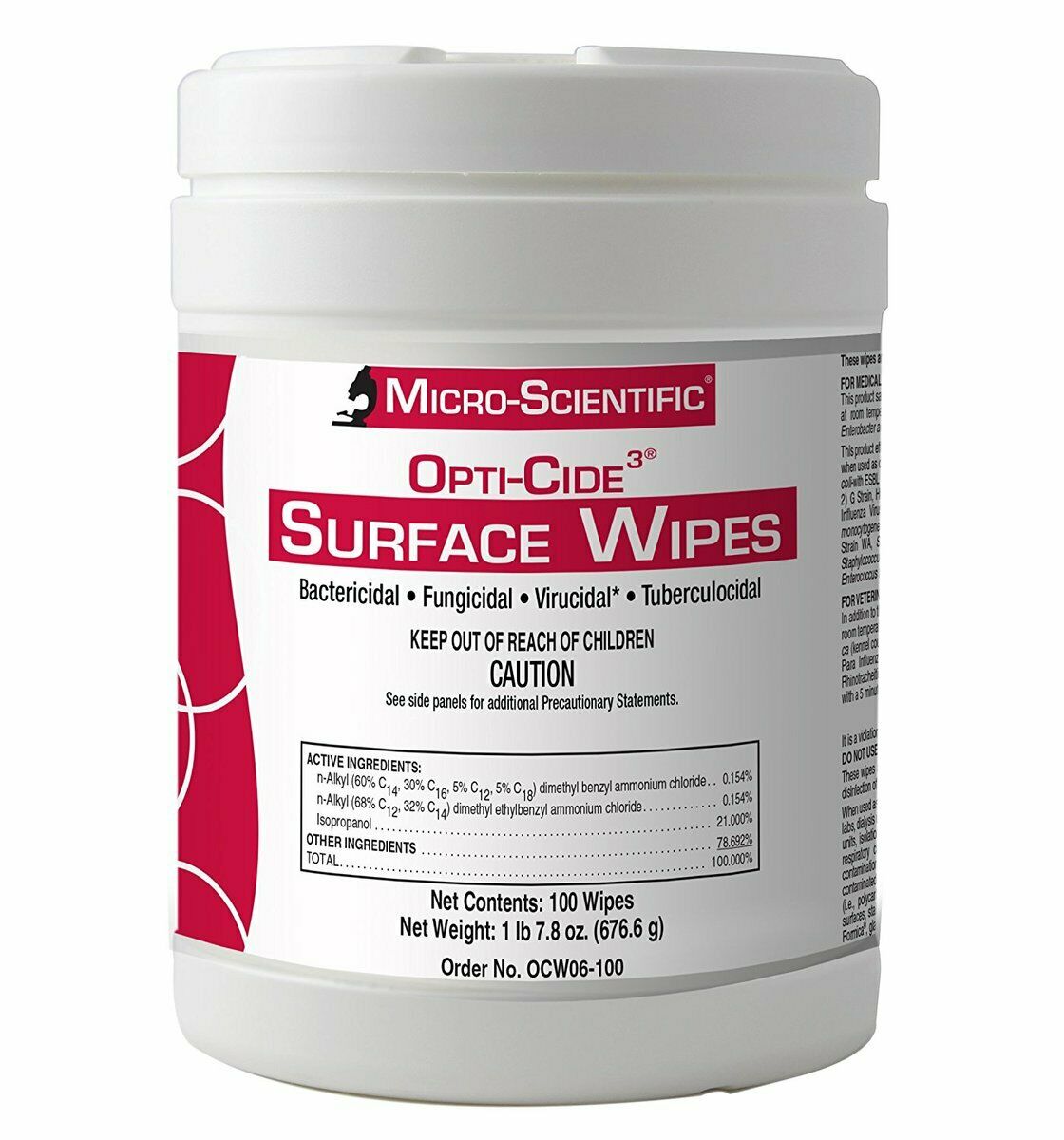 Opti-cide3 Ocw06-100 Surface Disinfectant Wipes 100/canister Lge 6x10" Opticide