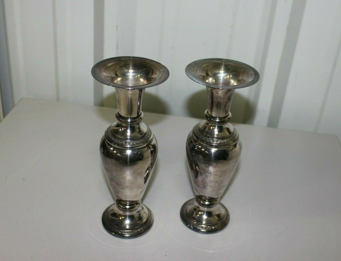 Vintage Pair Candle Stick Holders Silver Plated Columns 8.5” Tall