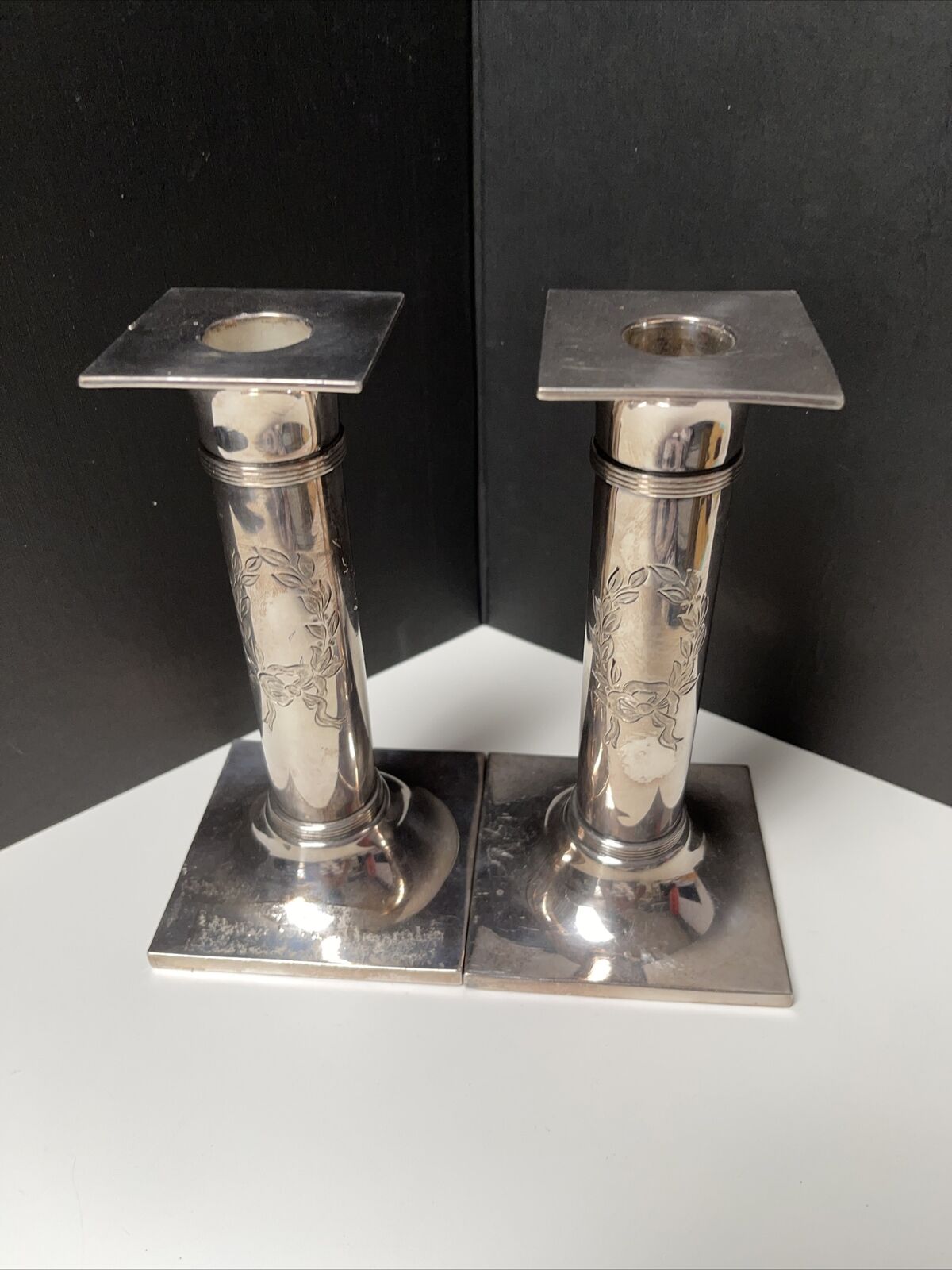 Two Vintage Wallace Silver Co.  Pattern 71701 Decorative Tall Candle Holders