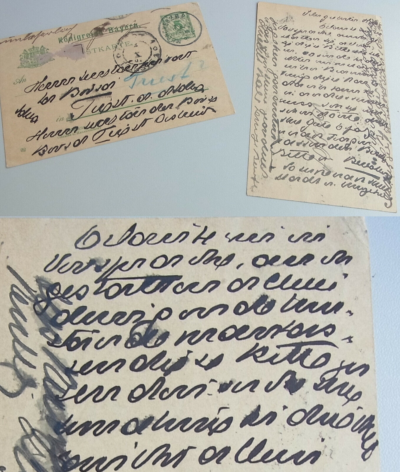 2 Postcards Munich - Triest 1904 Handwriting Unreadable, Absolute Sauklaue