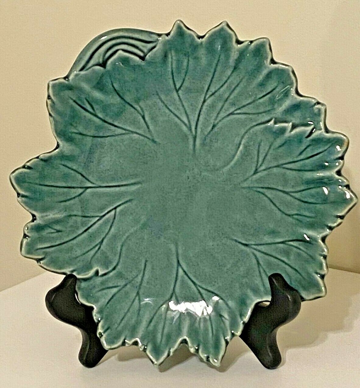 Vintage Woodfield By Steubenville Ceramic Green Leaf 9" Salad Plate Dish Signed