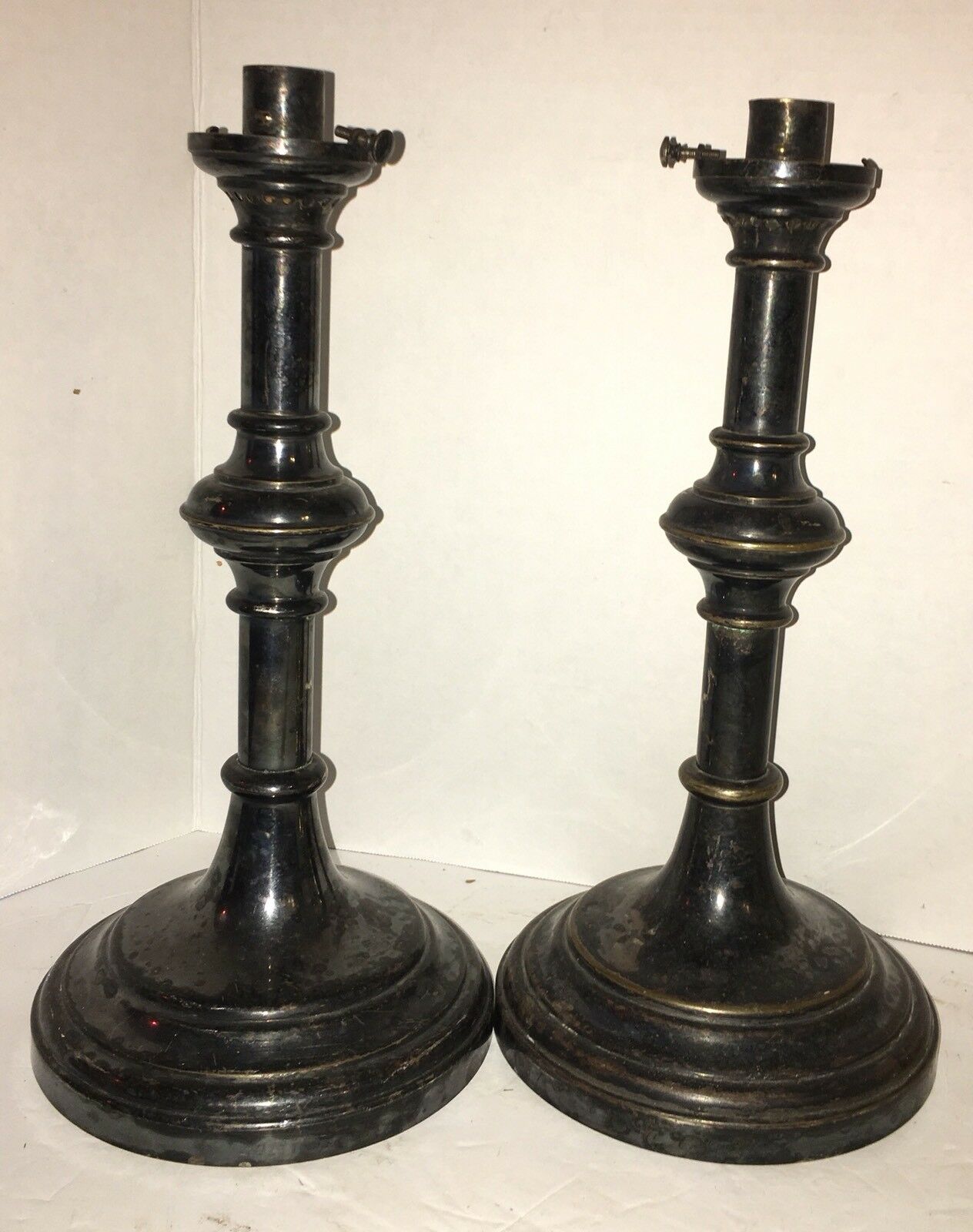Large Pair Antique Georgian Silver Plate Candle Holders 19th Century Sheffield