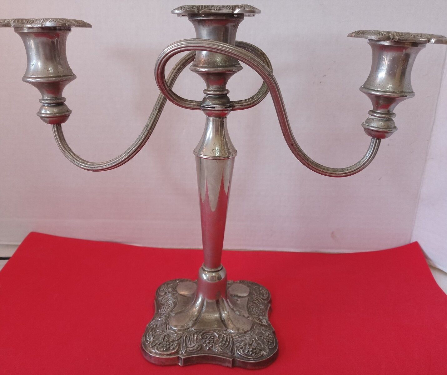 Vintage English 3 Candle Silver Plated Grapes Leaves Candelabra