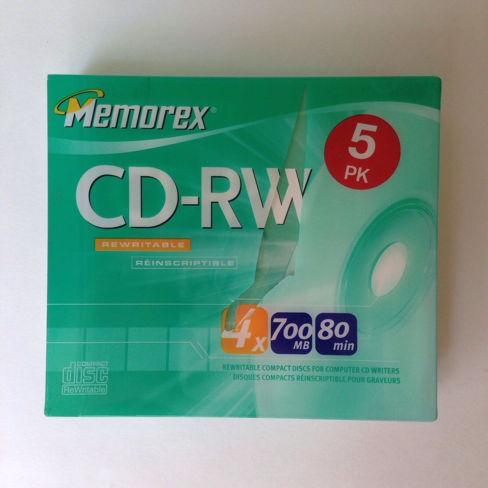 Five Memorex Cd-rw 4x 700mb 80 Min Nip