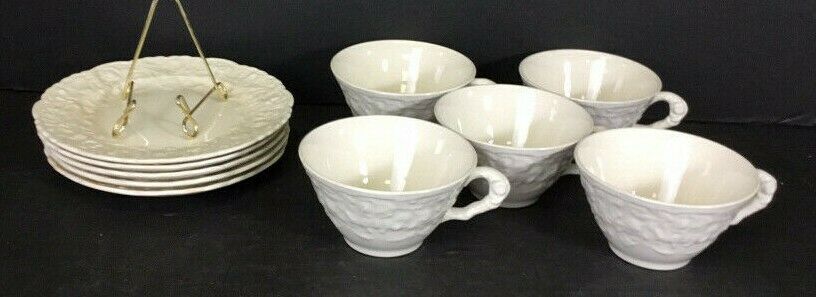 Pope Gosser By Steubenville Rose Point (5) Cups  & (4) Saucers (1) Plate
