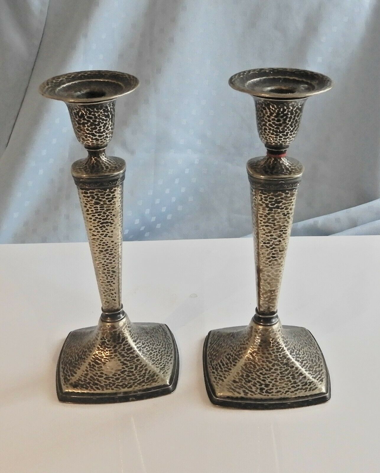 Pair Of Candle Sticks, Homan Plate Nickel Silver, Usa