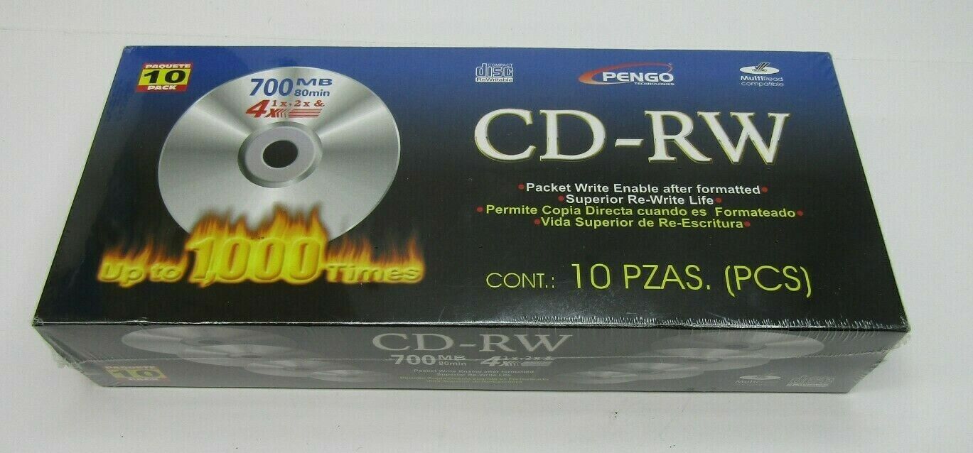 Pengo - Cd-rw - High Speed 4x Mb Disks W/ Cases - 80 Min Each - 10 Pack - New