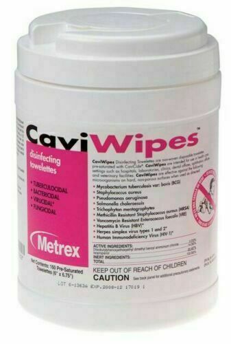 Metrex 13-1100 Caviwipes Germicidal Hospital Towelettes Large 6" X 6.75" 160 Can