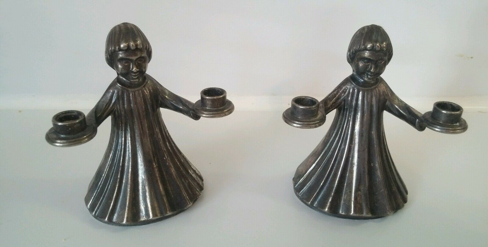 Vintage Figural Young Child Candlestick Holder Silverplate Girl Dress Arms Hold