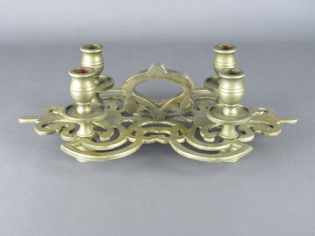 Vintage Candlestick Table A 4 Flames Brass Silver End Xx Century