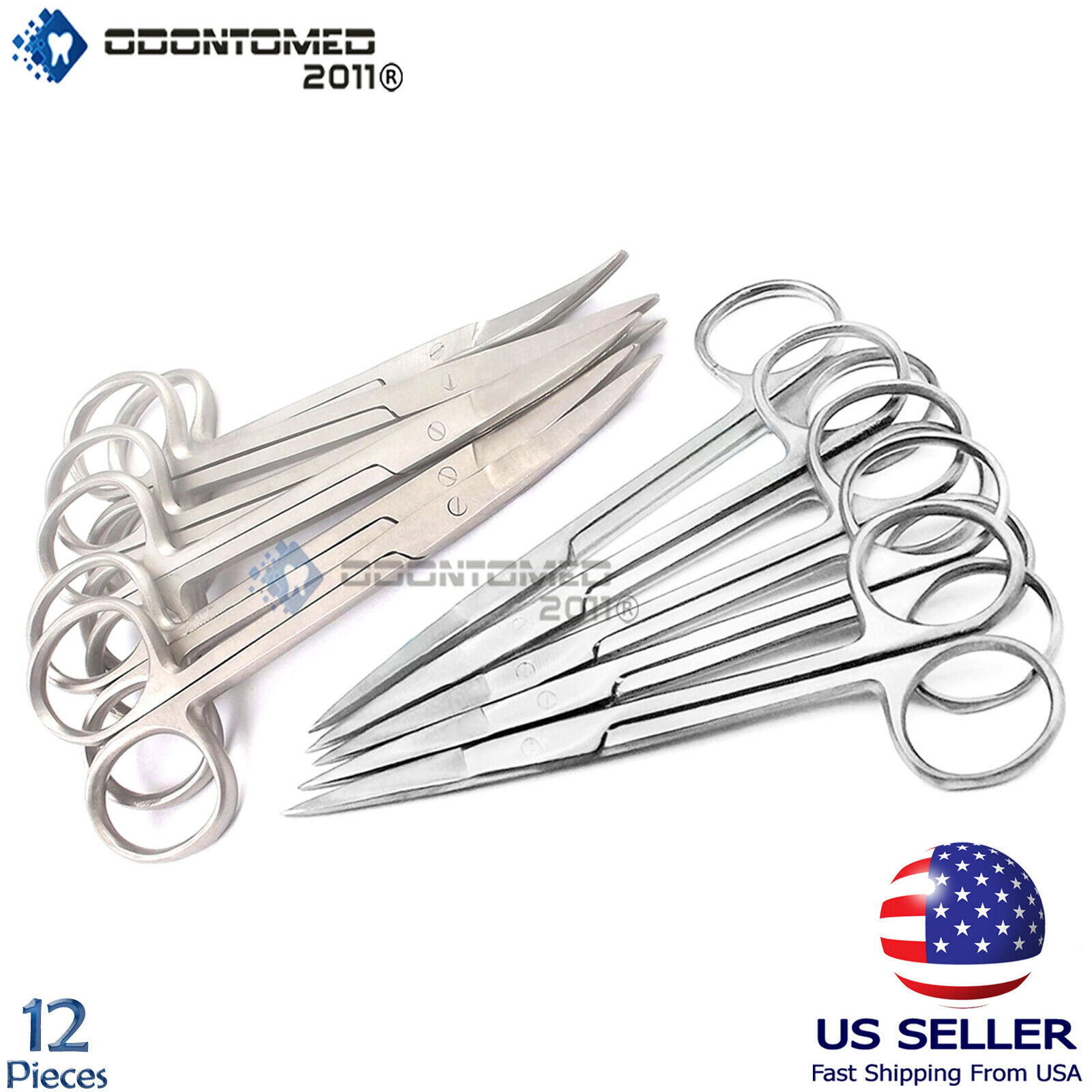 12 Iris Scissors 4.5" Curved & Straight Surgical Dental Instruments