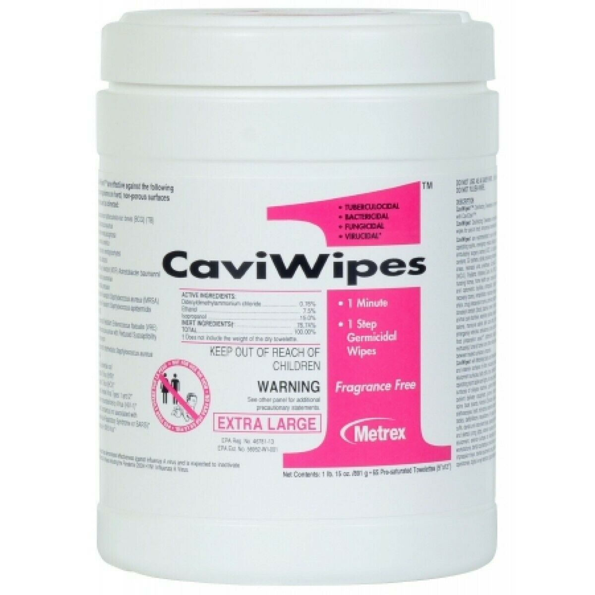 Caviwipes Metrex 13-5100 Caviwipes1 Germicidal Hospital Wipes Large 6"x6.75" 160