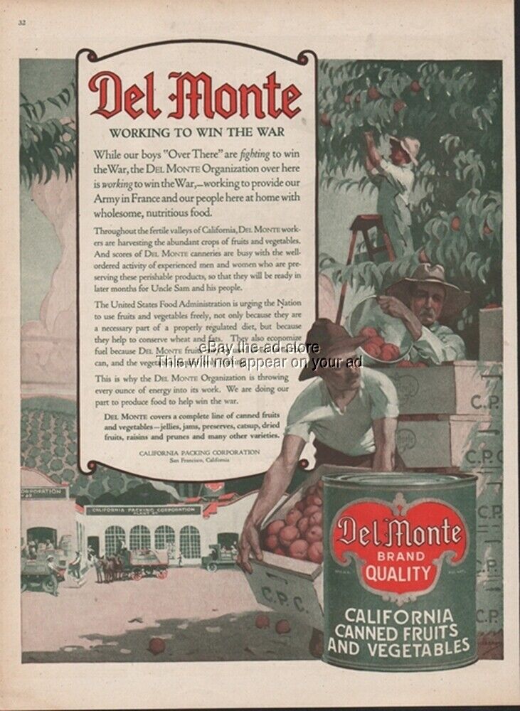 1918 Del Monte Peach Tree San Francisco California Packing Corp Kitchen Decor Ad