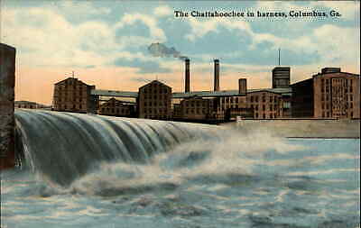 Columbus Ga Chattahoochee In Harnesss Dam Industry C1910 Postcard