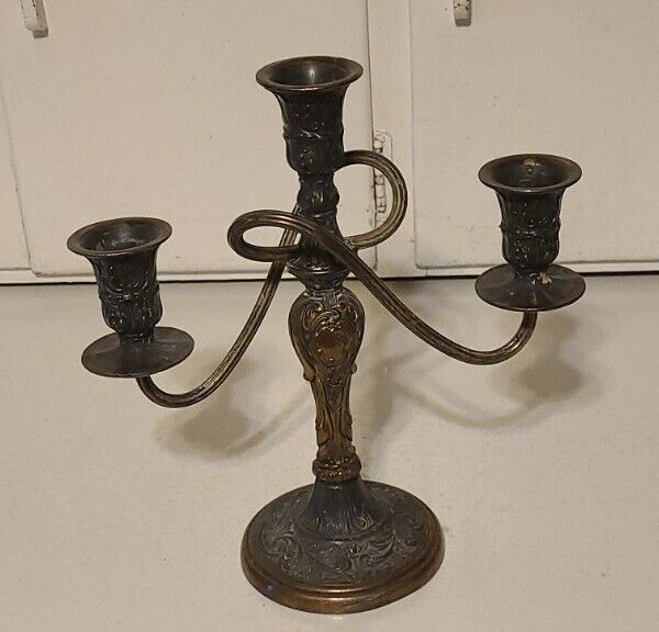Vtg Wm Rogers Silverplate Triple Candle Holder 10 Inches Tall. Curvy Design #316