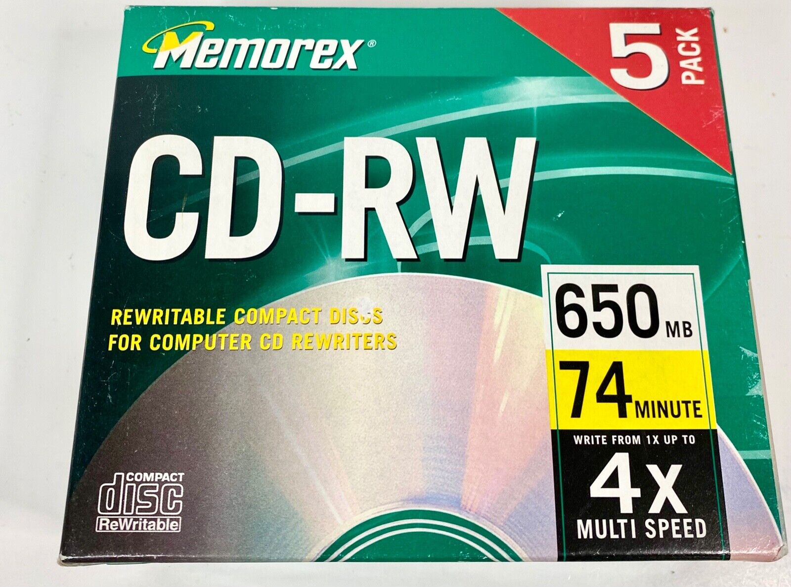 Memorex Cd-rw - 650mb 74 Minute - New - With Cases - 5 Pack
