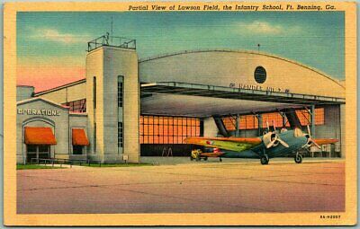 1940s Fort Benning, Georgia Postcard "lawson Field, The Infantry School" Hangar