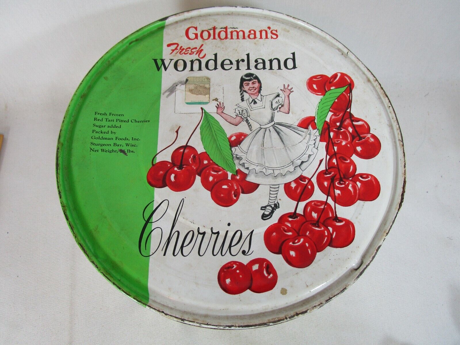 Vintage Retro 10" Cherry Tin Goldman's Fresh Wonderland Cherries