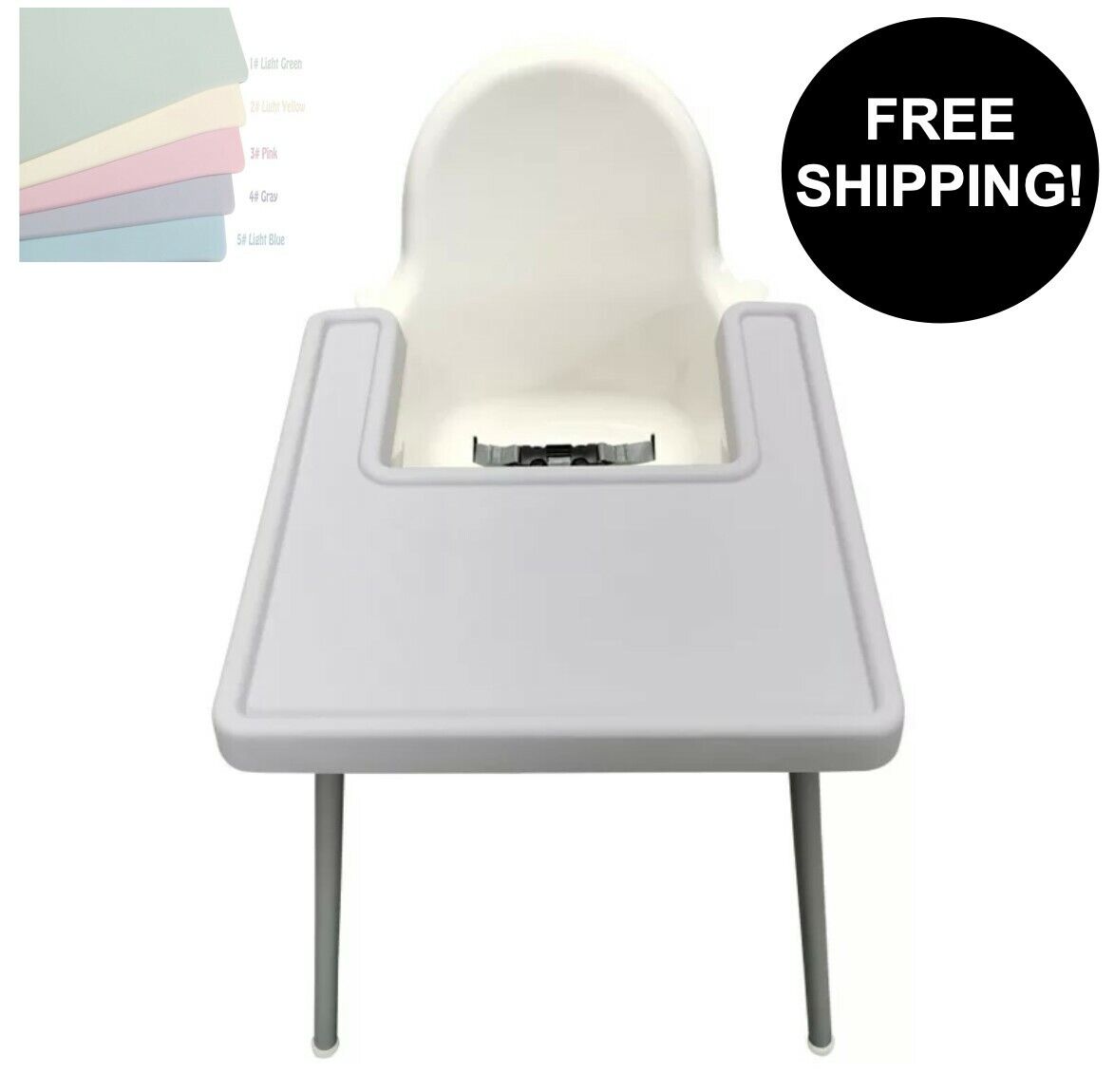 Ikea Antilop High Chair Mat, Silicone Placemat, Light Gray