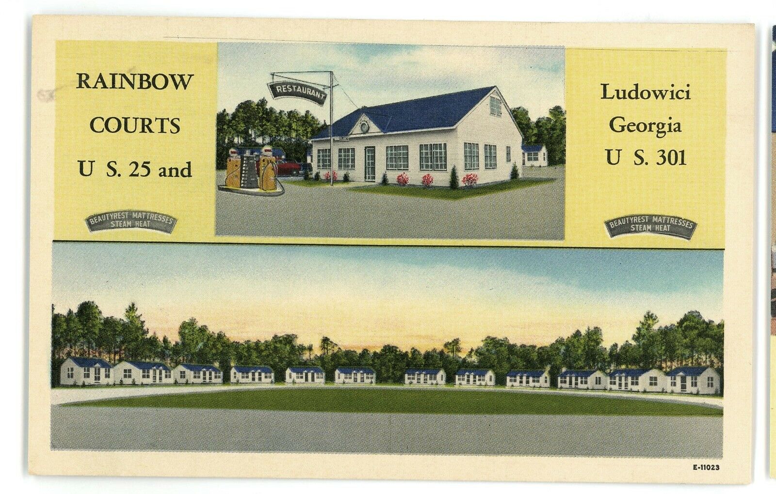 Rainbow Courts Gas Station Motel Roadside Ludowici Ga Georgia Vintage Postcard