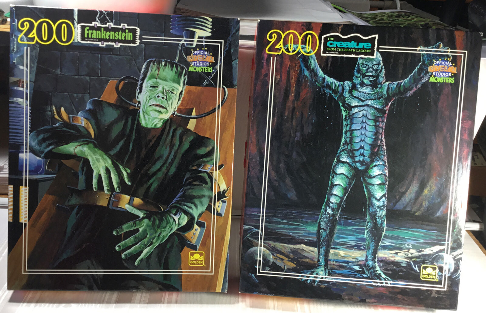 Set 2 Universal Studios Monsters Frankenstein & Creature Golden 200 Piece Puzzle
