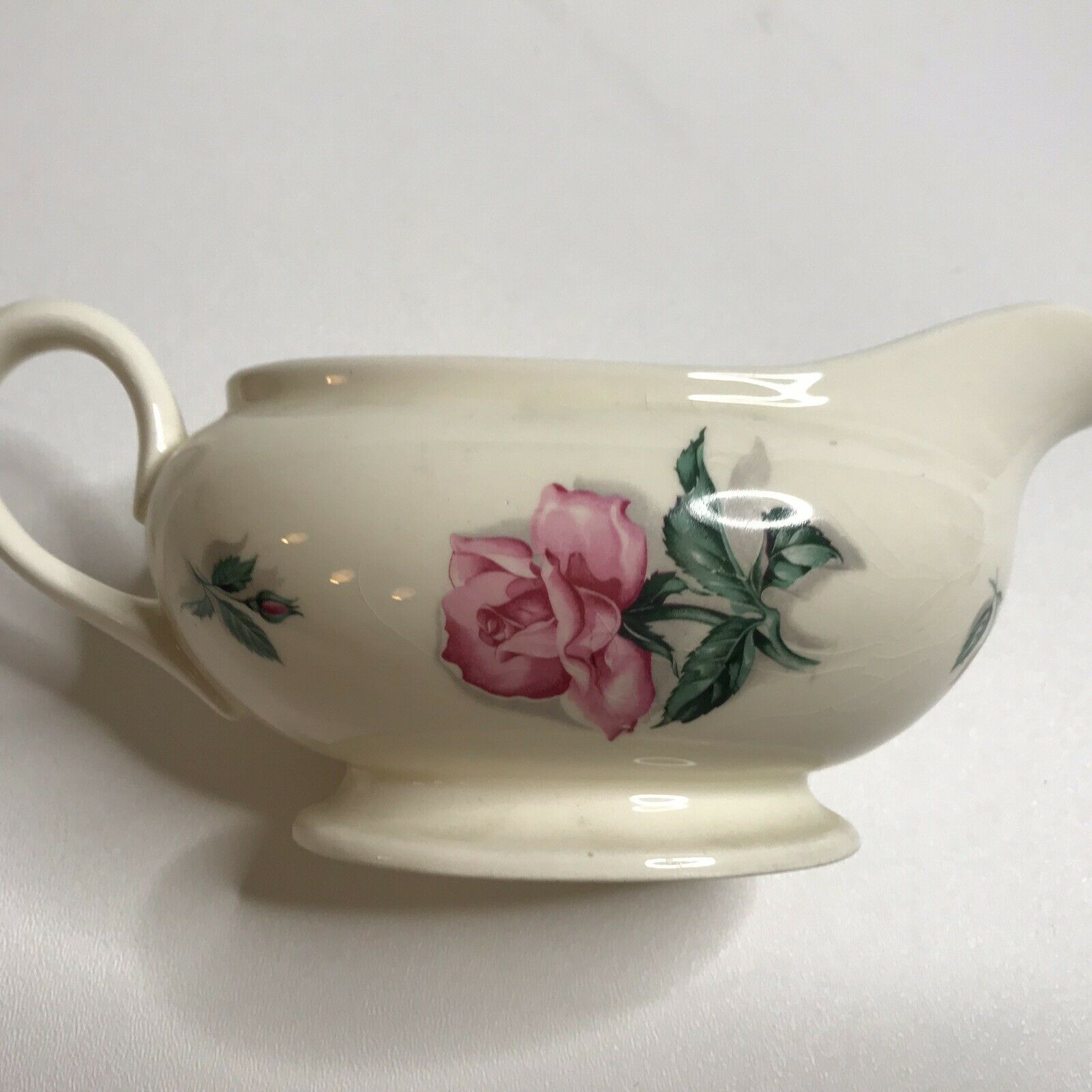 Vintage Steubenville Ivory Creamer Pink Roses 1940's Milk Syrup Ceramic Dish