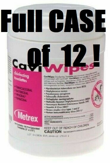 Case Of 12 Metrex 13-1100 Caviwipes Germicidal Towelettes Large 6" X 6.75"