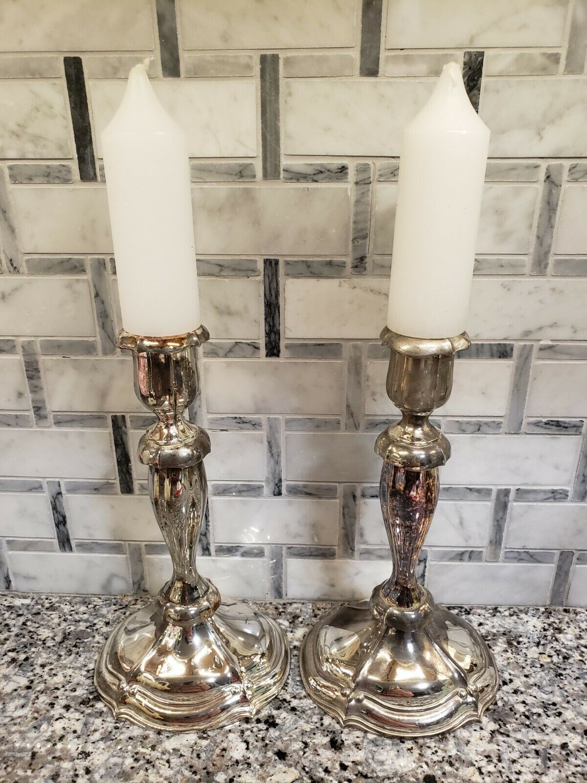 Set Of 2 Silver Plated Candle Sticks 5x9