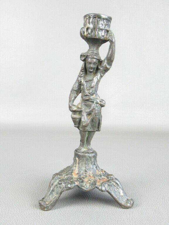 Antique Candlestick French Bronze With Statue Woman Peasant Woman Xix Century