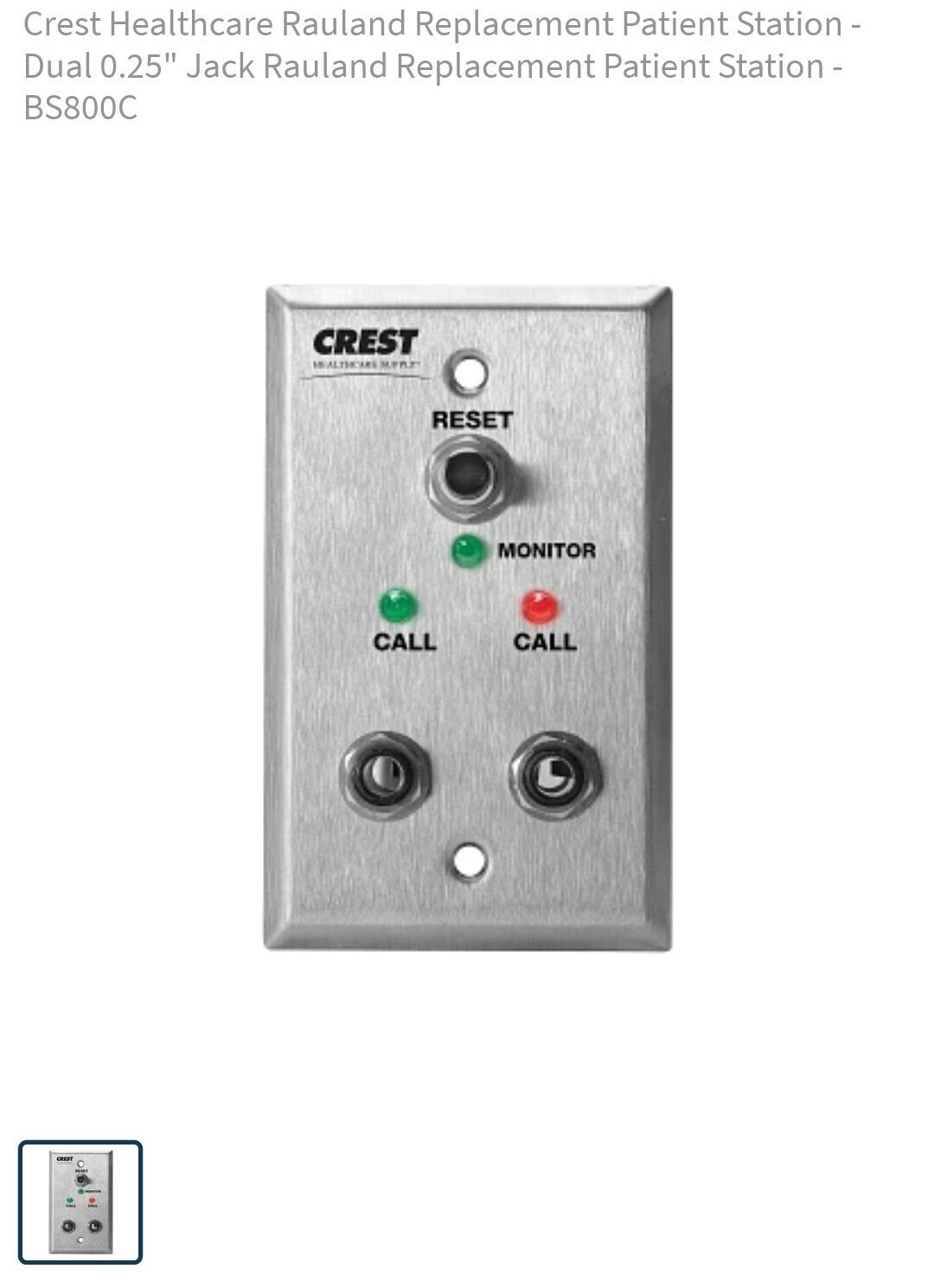 Crest Healthcare Rauland Replacement Patient Station - Dual 0.25" Jack...