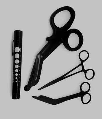 Black Emt/ Paramedic Tools Medical Bandage Scissors Shears Penlight Hemostat New