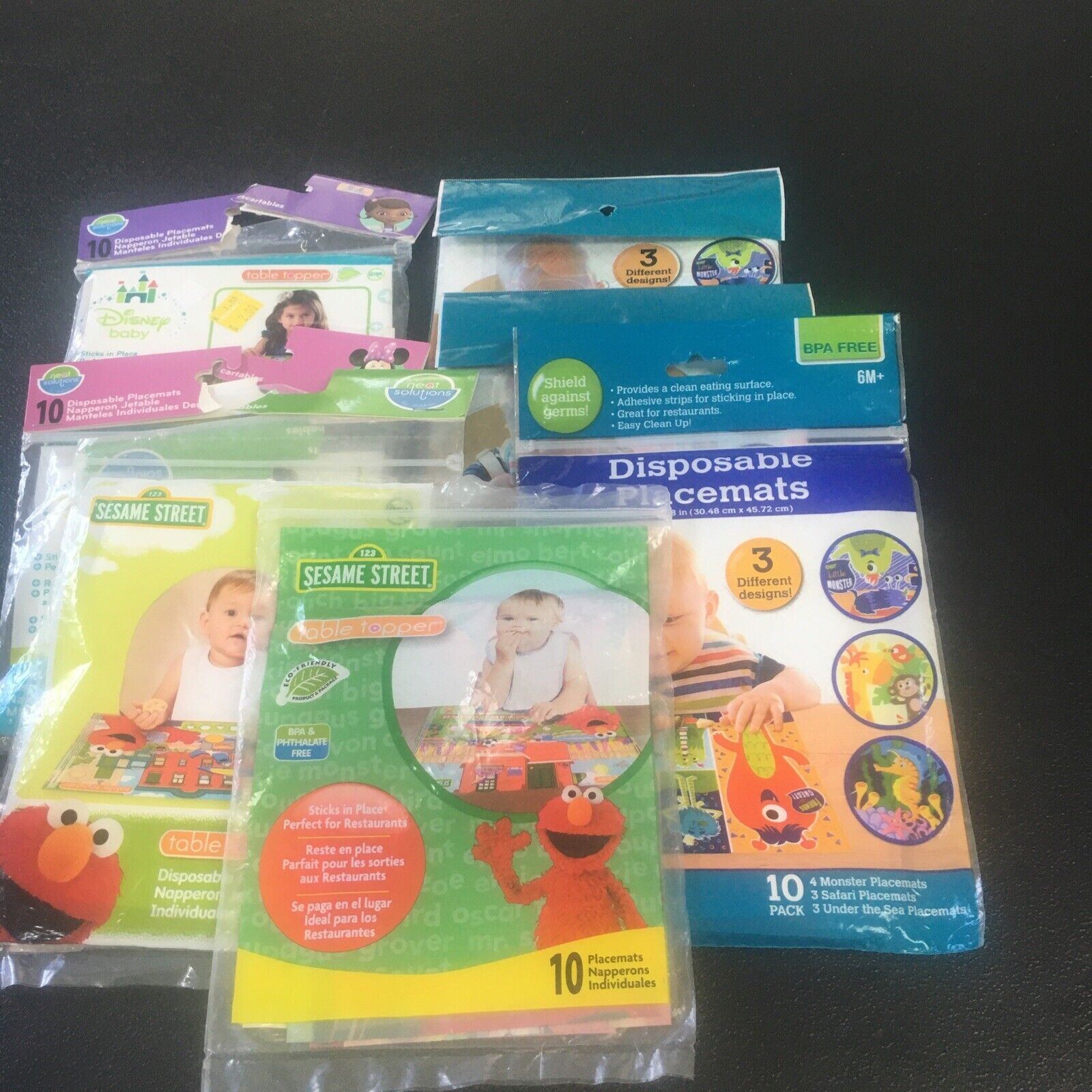 6 Packages New Sealed Disposable Baby Table Topper Placemats Disney Sesame