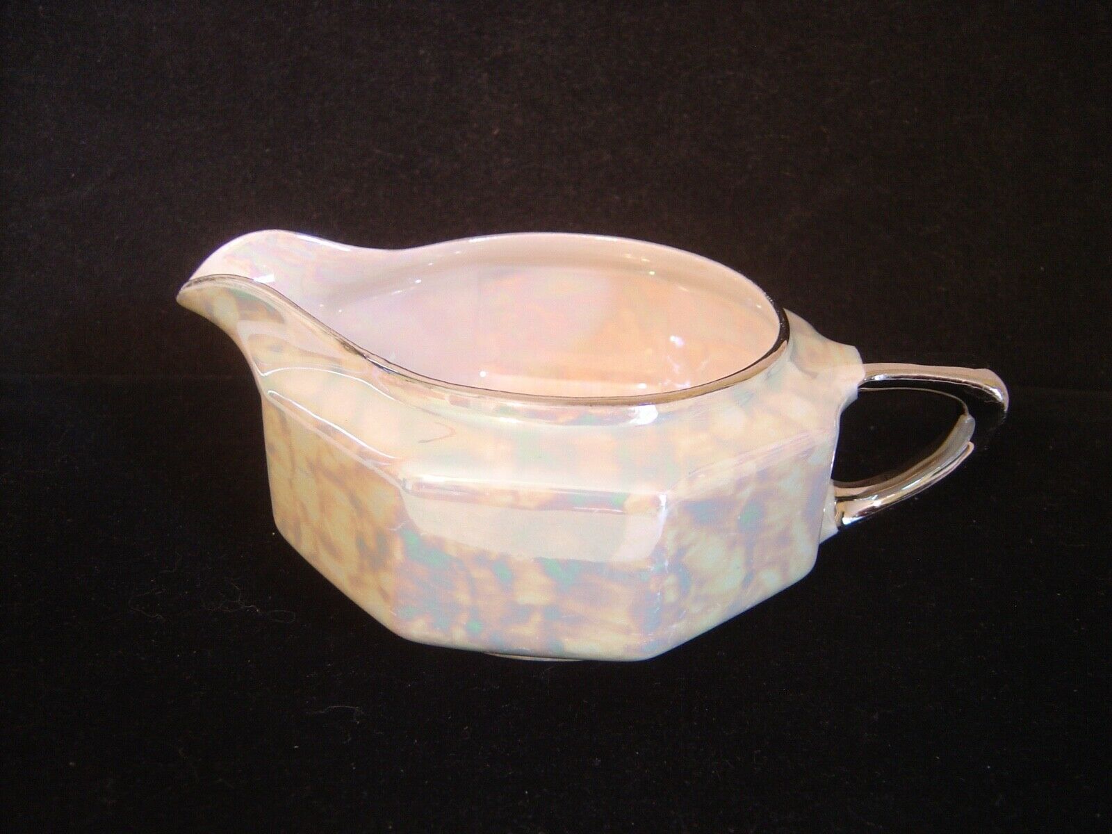 Vintage Steubenville China Marbled Iridescent Lusterware Octagon Shaped Creamer